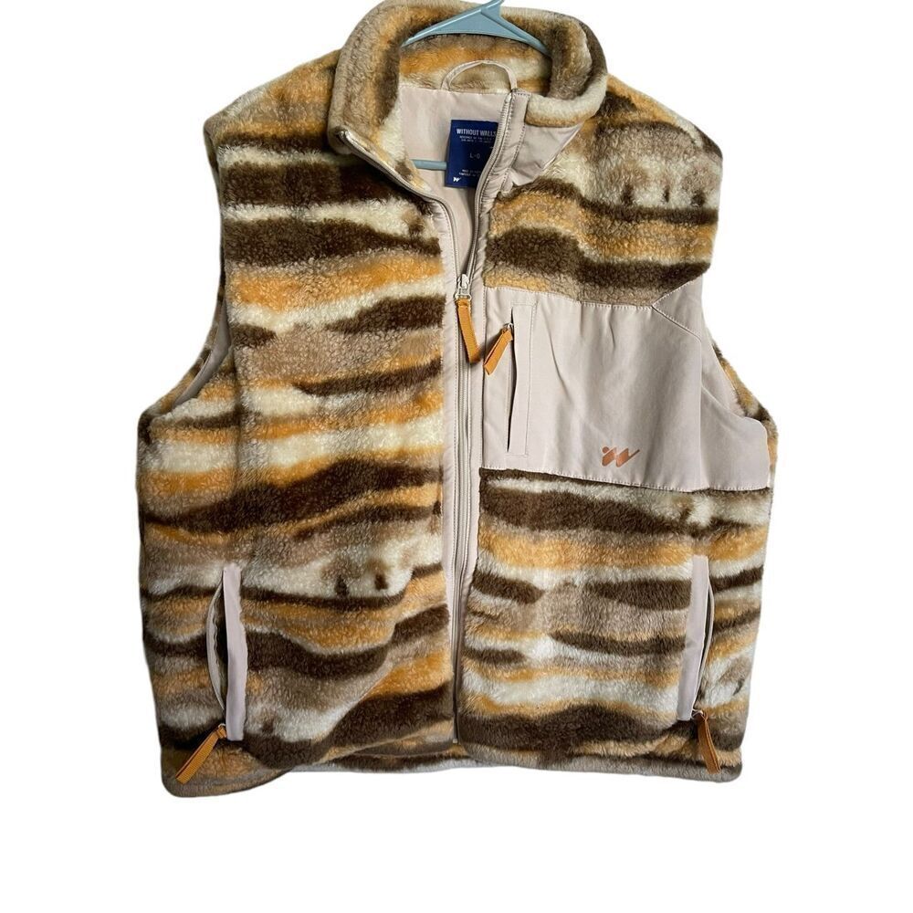 Without Walls Men's Multicolor Striped Outerwear Sherpa Fleece Vest Size L-G